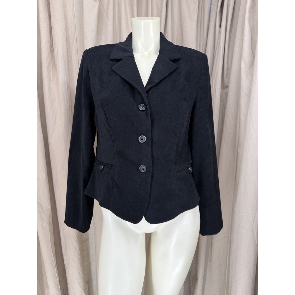 Jessica Howard Black Faux Suede Blazer Jacket Size 12 Style 39669 Tailored Coat